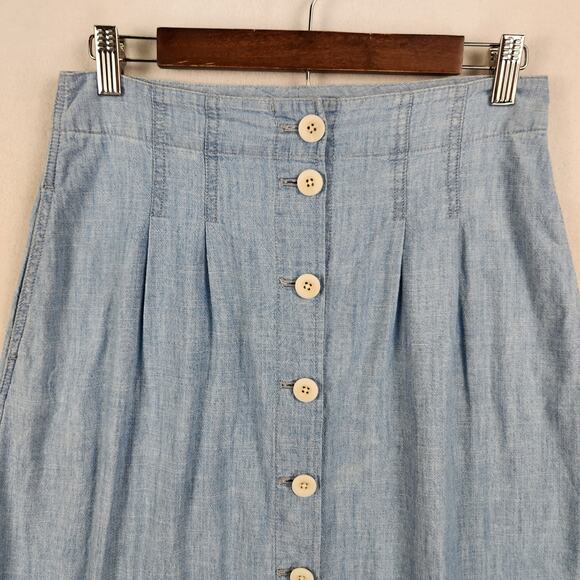 Madewell Chambray Patio Button Front Midi Skirt Size 2 Blue Solid Cotton EUC - Picture 4 of 13